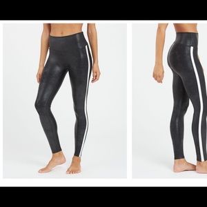 Spanx Faux Leather leggings with stripe